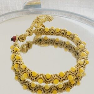 Handmade Yellow Macrame Bracelet with yellow Beads – Adjustable Boho Bracelet